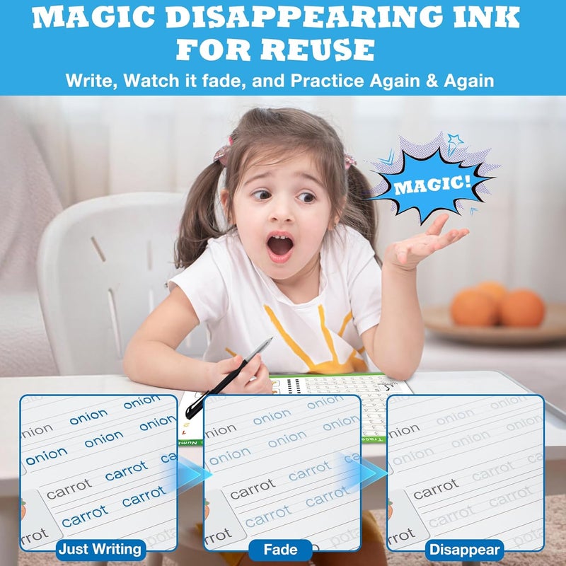 Hoarecal Magic Grooved Writing Practice Book for Kids Ages 3–8, 6 Reusable Handwriting Practice Books with 6 Pens, 12 Refills, 3 Soft Grips, Preschool Learning Activities Gifts for Boys and Girls - Image 5
